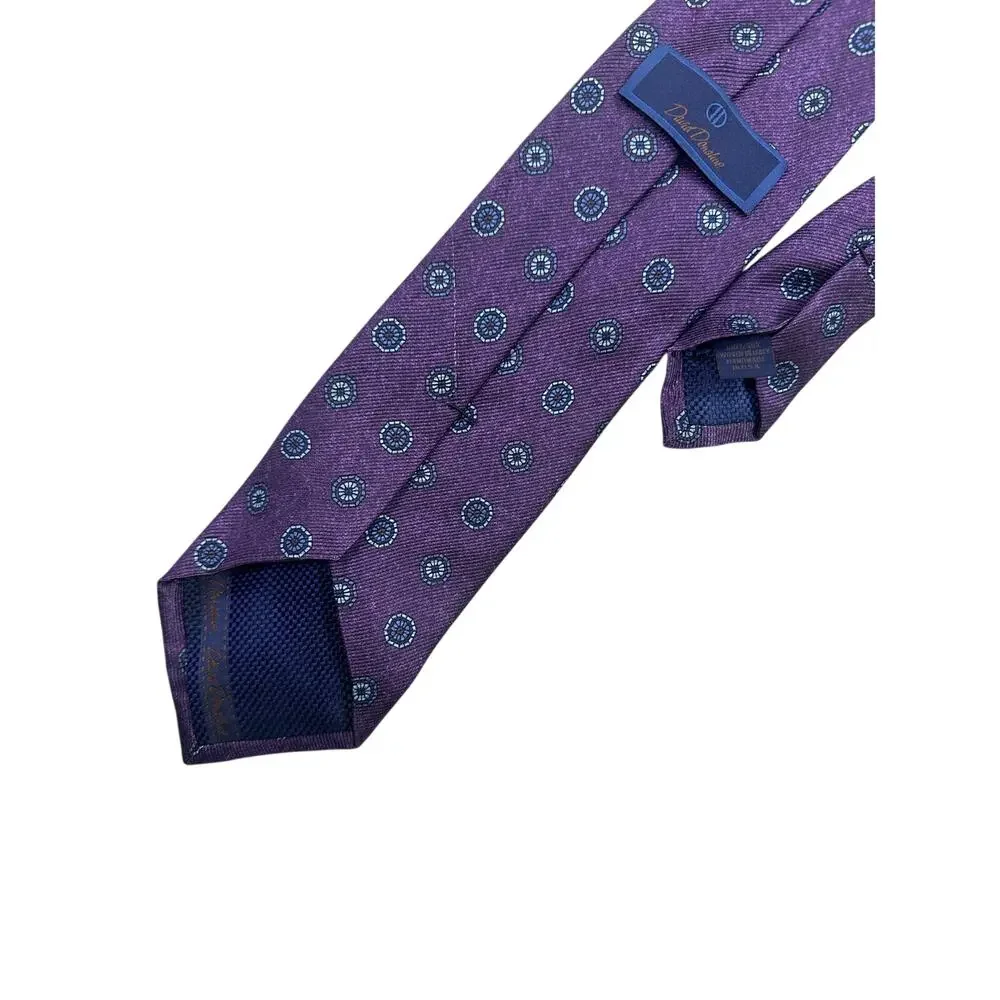 David Donahue Necktie Medallion Geometric 100% Silk Woven In Italy